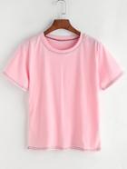 Romwe Pink Stitch Detail Causal T-shirt