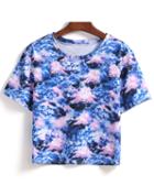 Romwe Round Neck Clouds Print Loose T-shirt