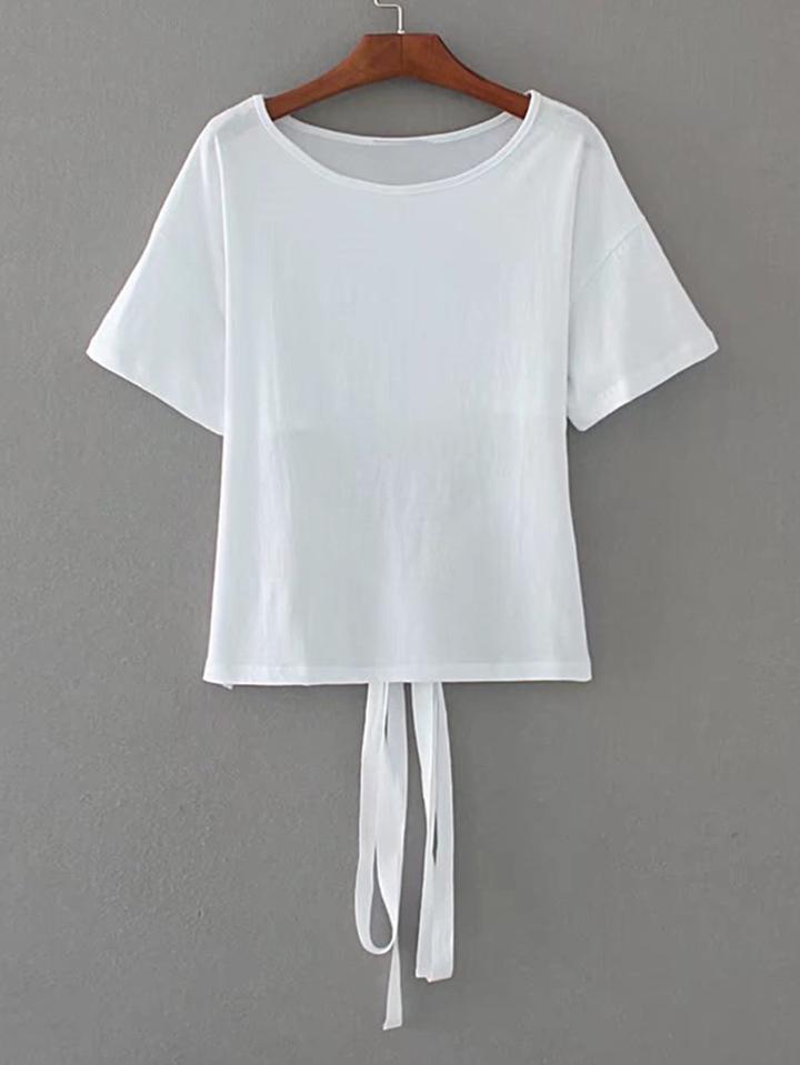 Romwe Self Tie Back High Low Tee
