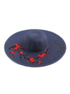 Romwe Flower Embroidery Wide Brim Straw Beach Hat
