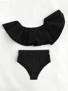 Romwe One Shoulder Layered Flounce High Waist Bikini Set