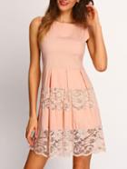 Romwe Pink Sleeveless Lace Insert Dress
