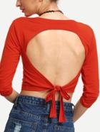 Romwe Orange Cut Out Back Knotted T-shirt