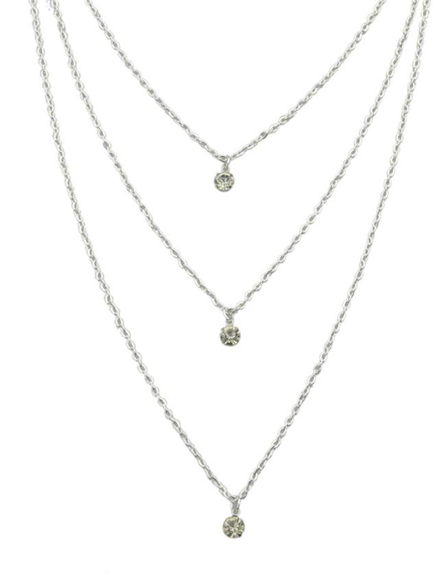 Romwe Silver Three Layers Stone Necklace