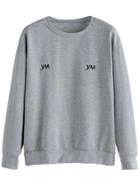 Romwe Light Grey Drop Shoulder Letter Embroidered Sweatshirt