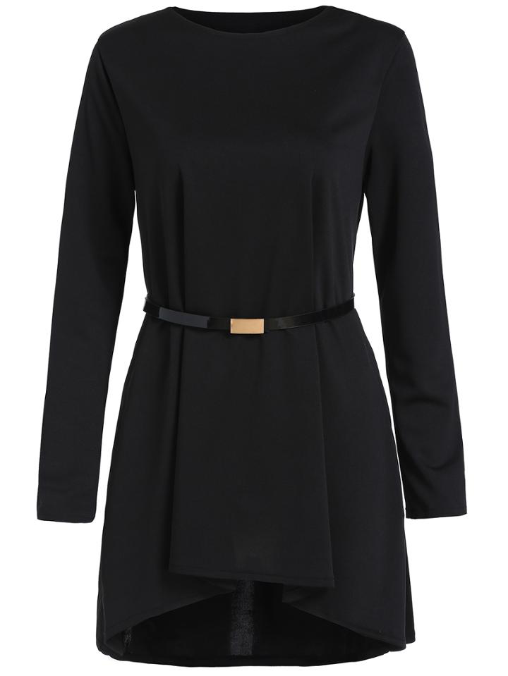 Romwe High Low Black Dress With Belt