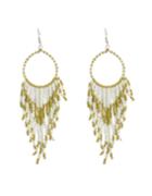 Romwe Bohemian Design White Long Drop Small Beads Earrings