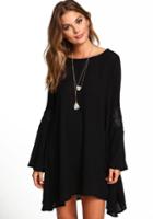 Romwe Embroidered Loose Black Dress