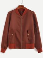 Romwe Brown Sleeve Zip Detail Pocket Jacket
