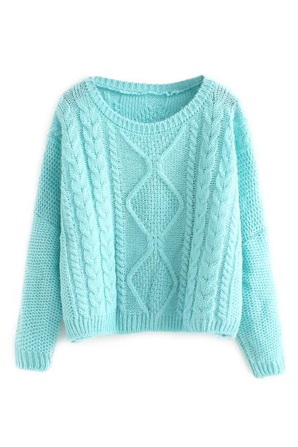 Romwe Rhombus Knitted Blue Jumper