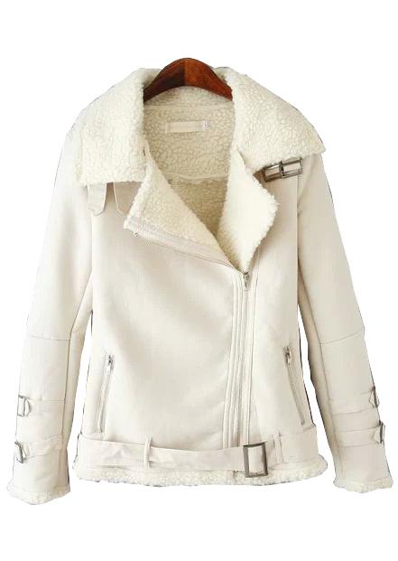 Romwe Lapel Belted Oblique Zipper Coat