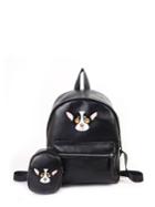 Romwe Dog Print Pu Backpack With Mini Backpack Charm