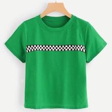 Romwe Gingham Panel Tee