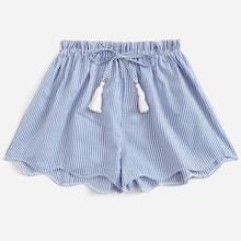 Romwe Plus Striped Drawstring Waist Scallop Hem Shorts