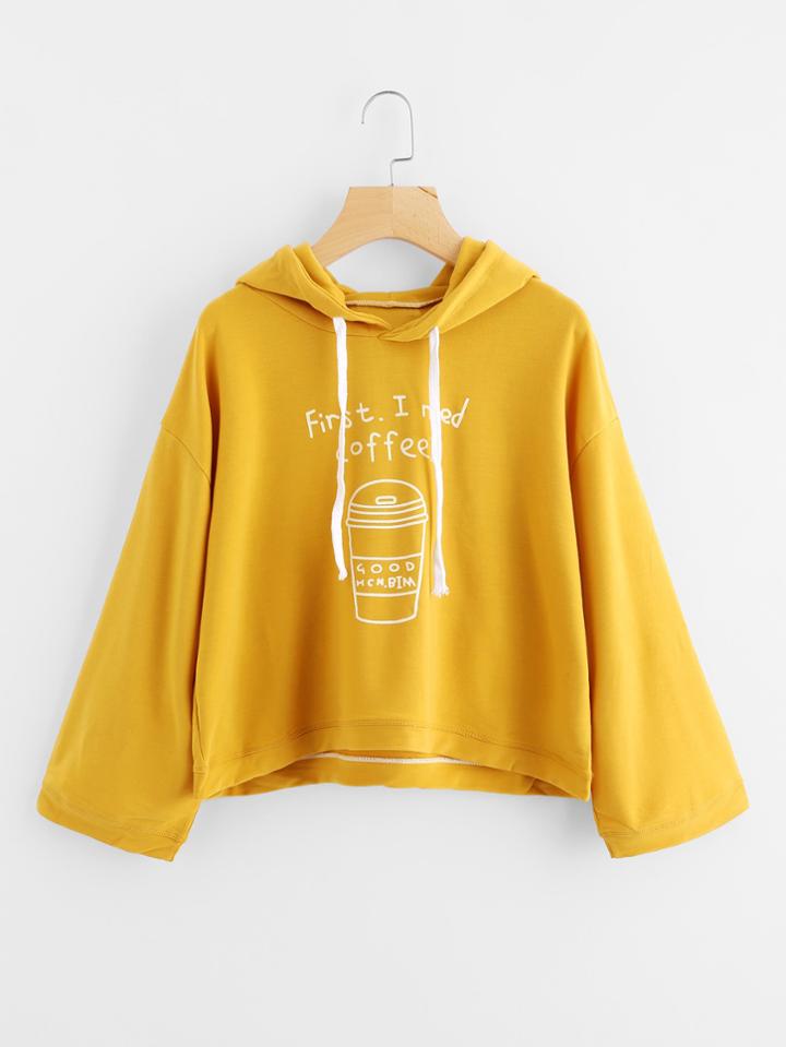 Romwe Drop Shoulder Graphic Print Hoodie