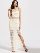 Romwe White Split Side Lace Maxi Dress