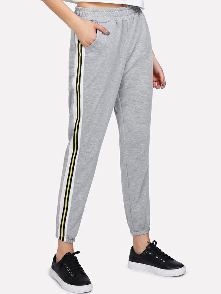 Romwe Striped Tape Side Pants