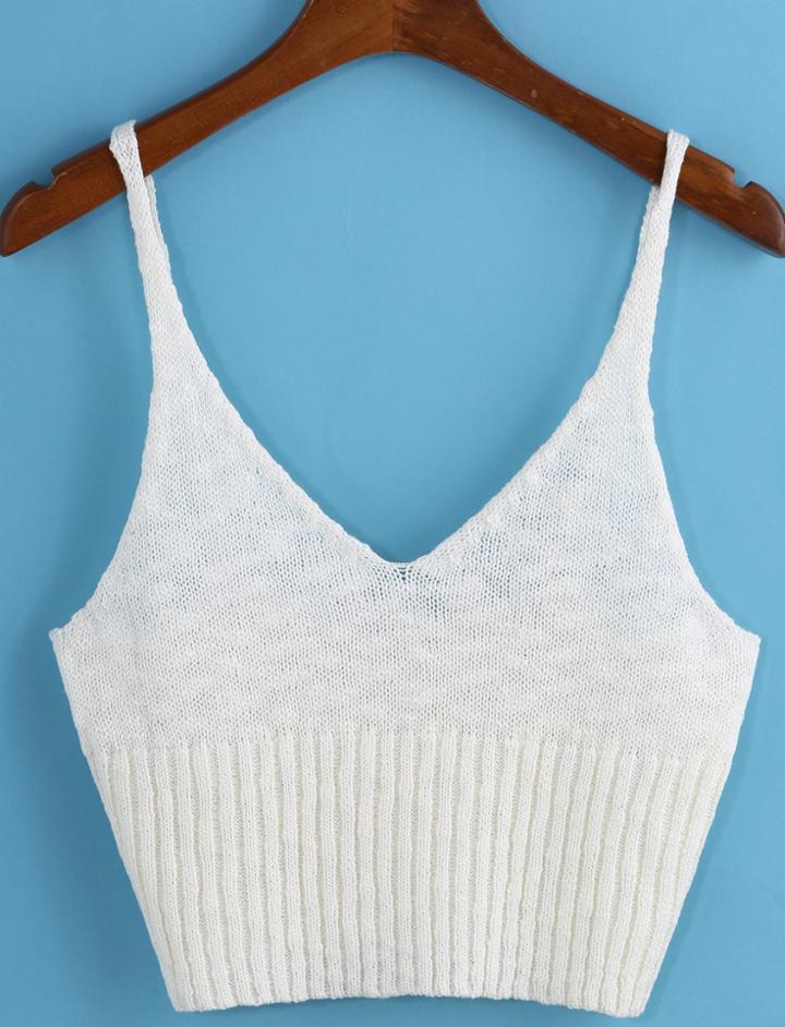 Romwe Spaghetti Strap Knit White Cami Top