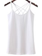 Romwe White Backless Pigtail Spaghetti Strap Camis Top