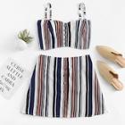 Romwe Stripe Button Front Cami Top With Skirt