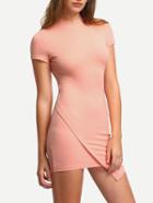 Romwe Pink High Neck Wrap Front Bodycon Dress