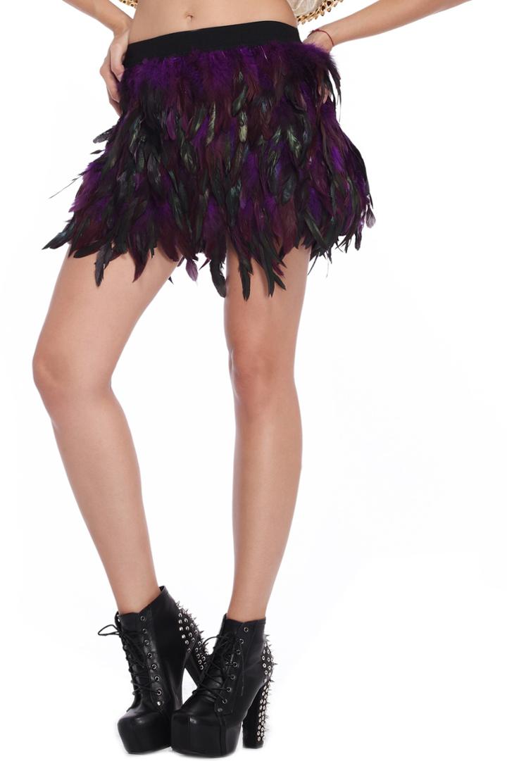 Romwe Purple Faux Feather Skirt