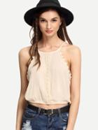 Romwe Apricot Lace Trimmed Keyhole Back Cami Top