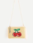 Romwe Sequin Cherry Pattern Straw Chain Bag