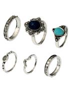 Romwe Turquoise Stone Statement Ring Pack 6pcs