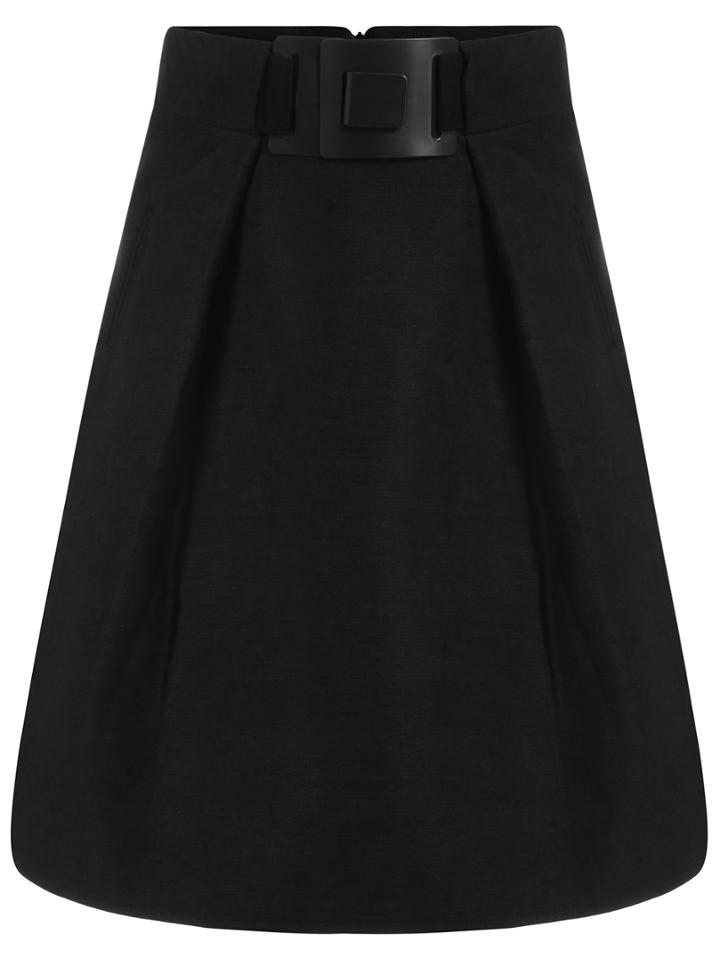 Romwe Pockets Zipper A-line Black Skirt