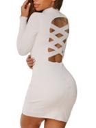 Romwe Crisscross Back High Neck Bodycon Dress - White