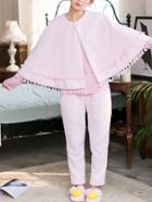 Romwe Tassel Trim Textured Cape With Pants