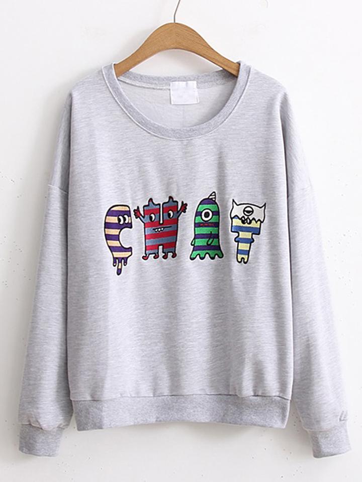 Romwe Cartoon Print Drop Shoulder Sweatshirt