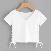 Romwe Lace-up Side Crop Tee