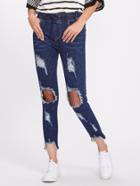 Romwe Mesh Ripped Knee Destroyed Jeans