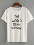 Romwe White Letter Print Cusual T-shirt