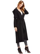 Romwe Black Draped Collar Duster Coat