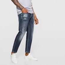 Romwe Guys Letter Print Ripped Wash Jeans