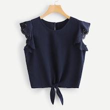 Romwe Knot Hem Solid Top