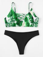 Romwe Jungle Print Criss Cross Bikini Set