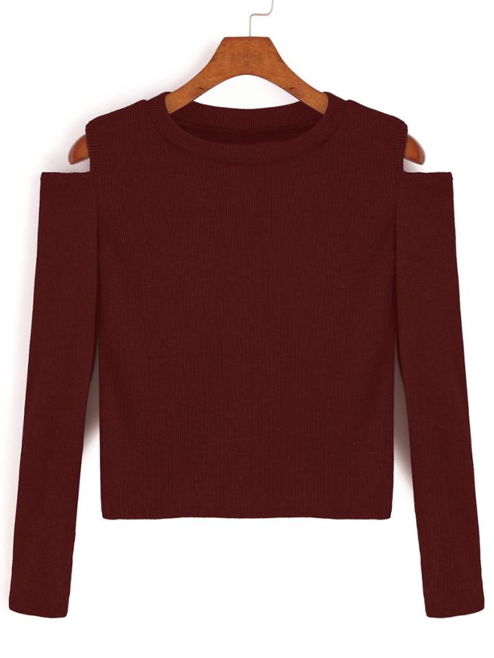 Romwe Open Shoulder Ribbed Tee