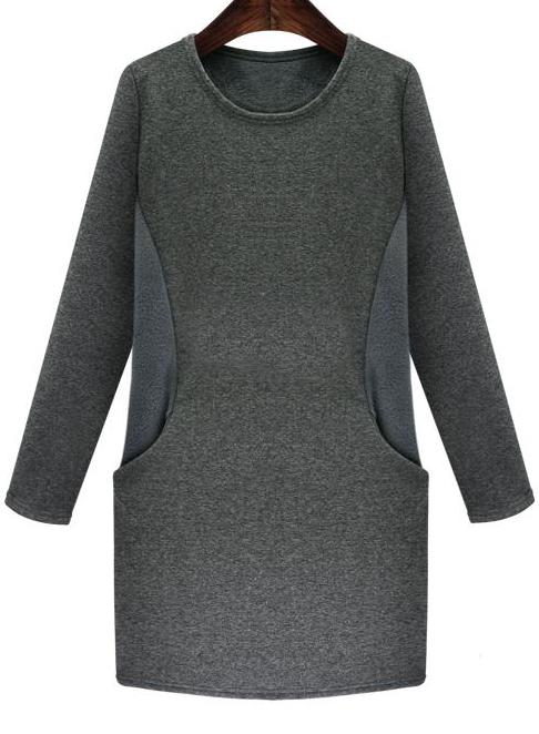 Romwe Pockets Bodycon Grey Dress