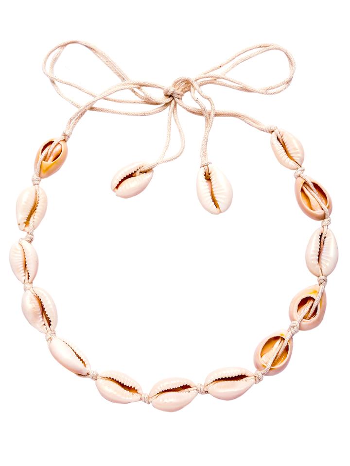 Romwe White Cowrie Shell Braided Choker Necklace