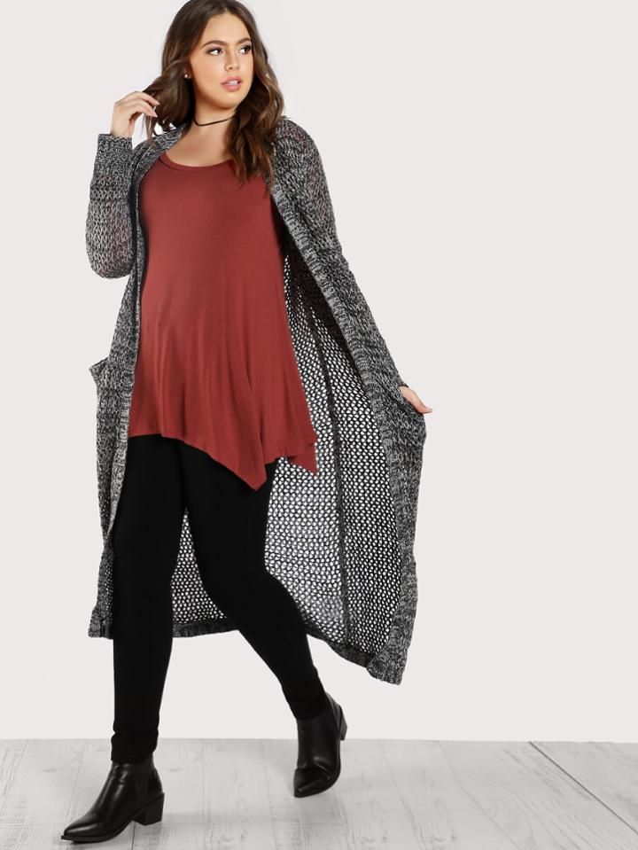 Romwe Crochet Long Sleeve Cardigan Grey