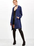 Romwe Navy Double Breasted Drawstring Waist Coat