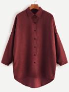 Romwe Burgundy Drop Shoulder High Low Shirt