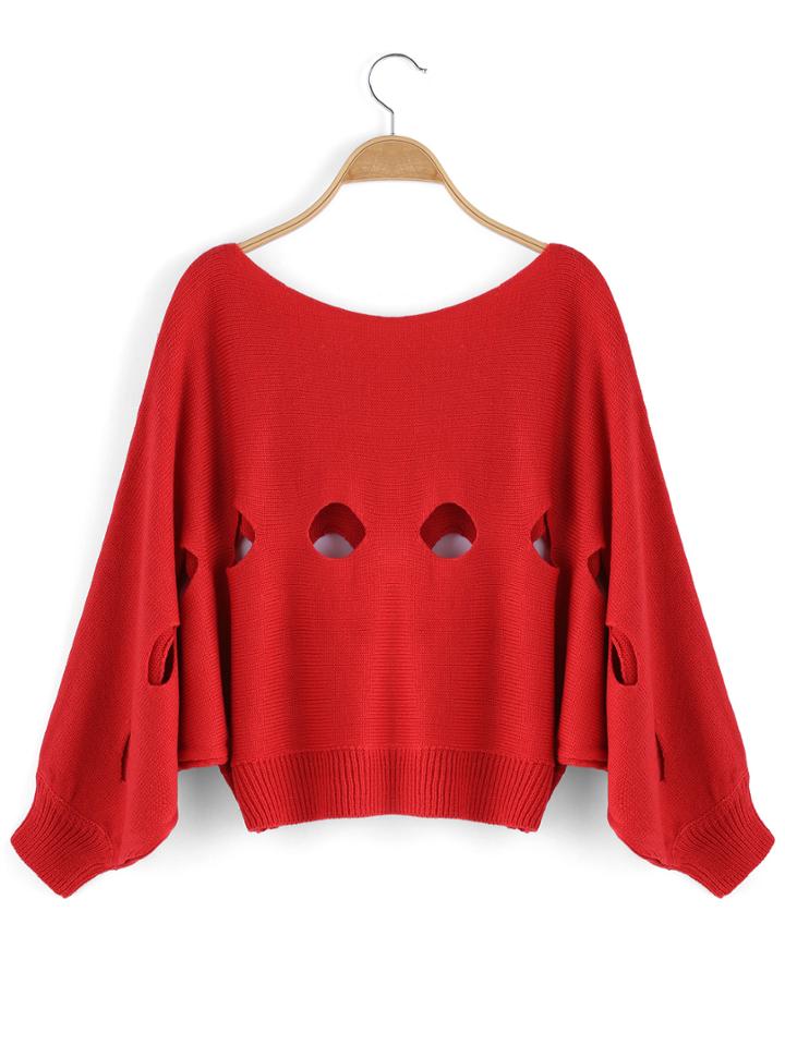 Romwe Hollow Crop Loose Knit Sweater
