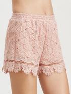 Romwe Pink Scallop Hem Hollow Out Embroidered Lace Shorts