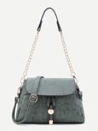 Romwe Green Ribbed Pu Flap Shoulder Bag With Convertible Strap
