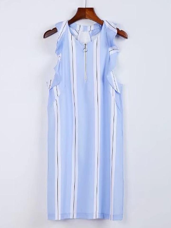 Romwe Circle Ring Zipper Front Ruffle Trim Dress